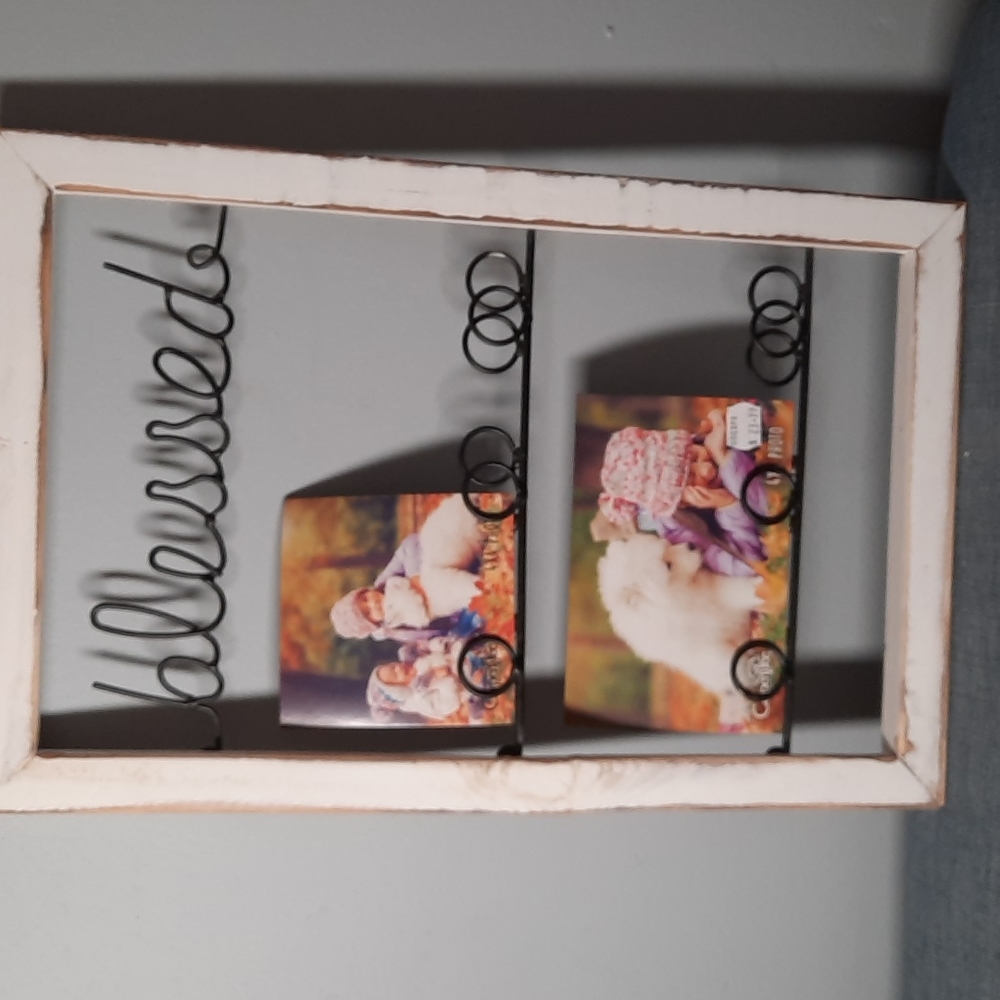 Wall Art Photo Holder Family Pictures Blessed Metal Wood Framed Home Decoration